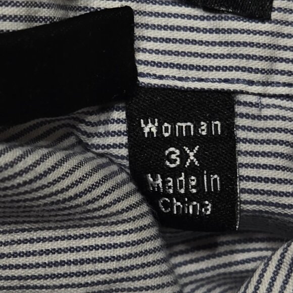 APT 9 Shirt Womens Plus 3X Gray Pinstripe Button Up Roll Tab Sleeve Essential - Picture 12 of 14